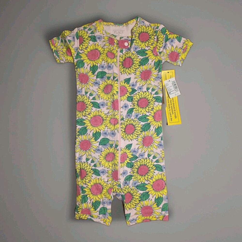 The Children's Place Girls 4T Sunflower Floral Zip Front Romper Pajamas NWT